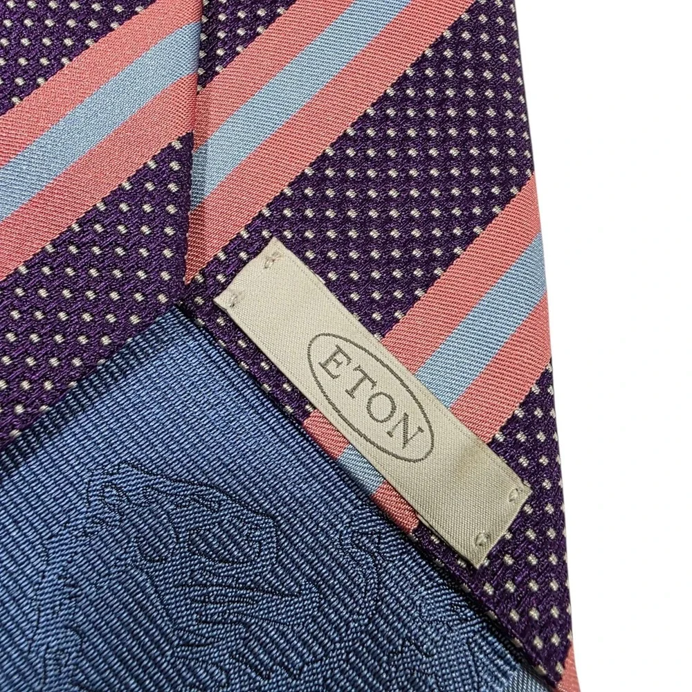 ETON Silk Striped Dotted Necktie Purple Pink Blue Men's Formal Fashion Accessory